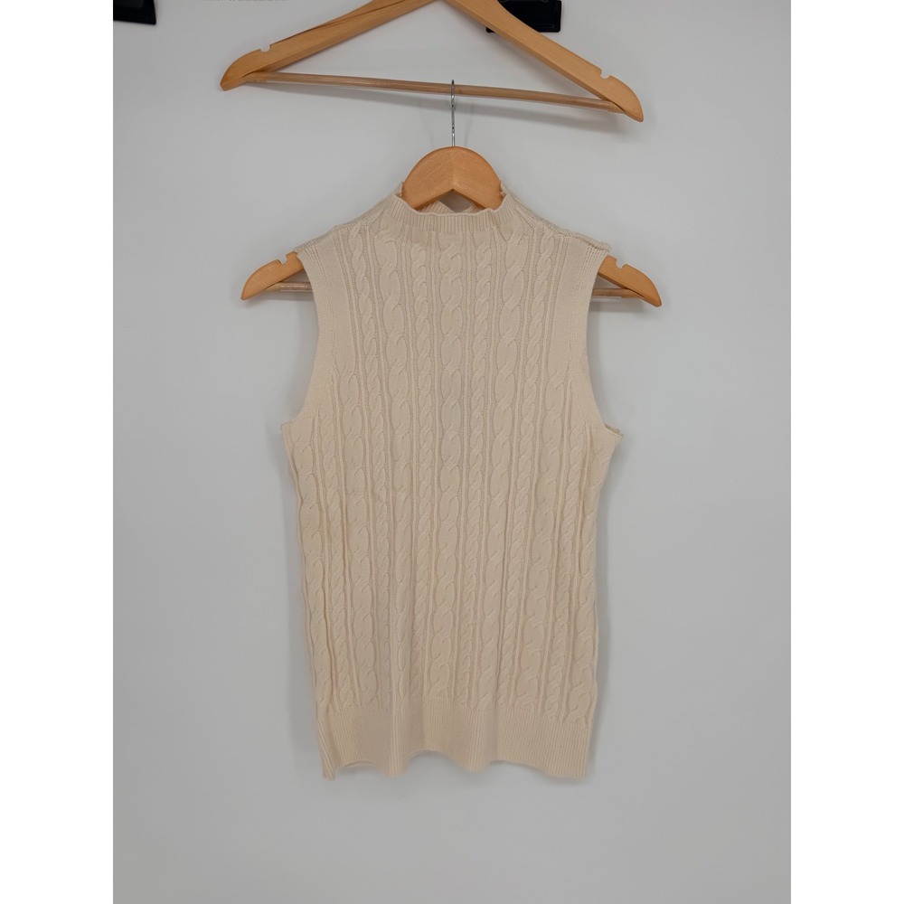 Cyrus Cable Knit Sweater Vest M Cream Mock Neck Sleeveless Old Money Preppy